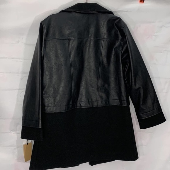 NWT | Halogen Black Asymmetric Zip‎ Mix Media Faux Leather Coat Jacket - Picture 4 of 8